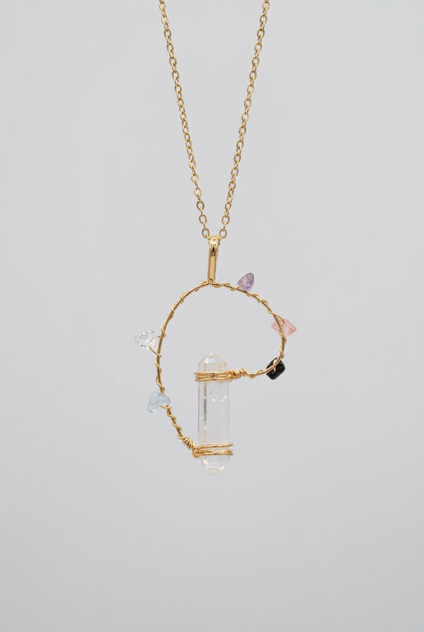 Gold crystal point energy necklace