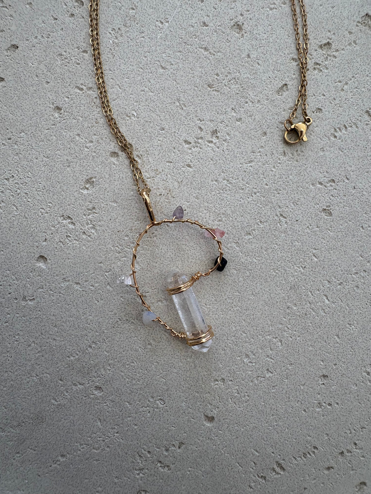 Gold crystal point energy necklace