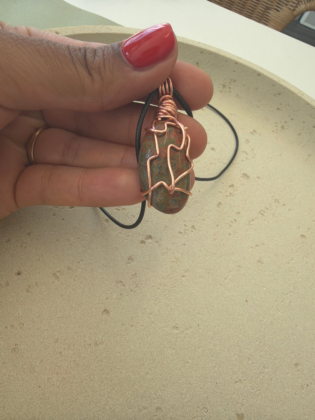 Unakite hand wrapped necklace