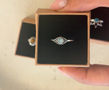 Rainbow moonstone evil eye ring