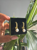 Gold pearl drop huggie hoops