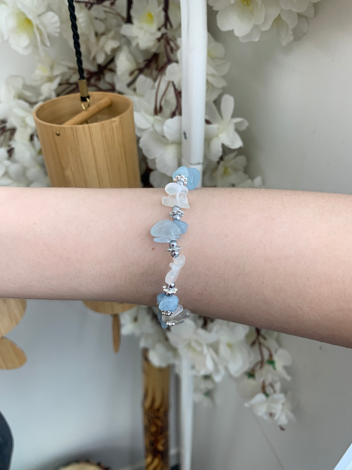 Aquamarine rhinestone chipped bracelet