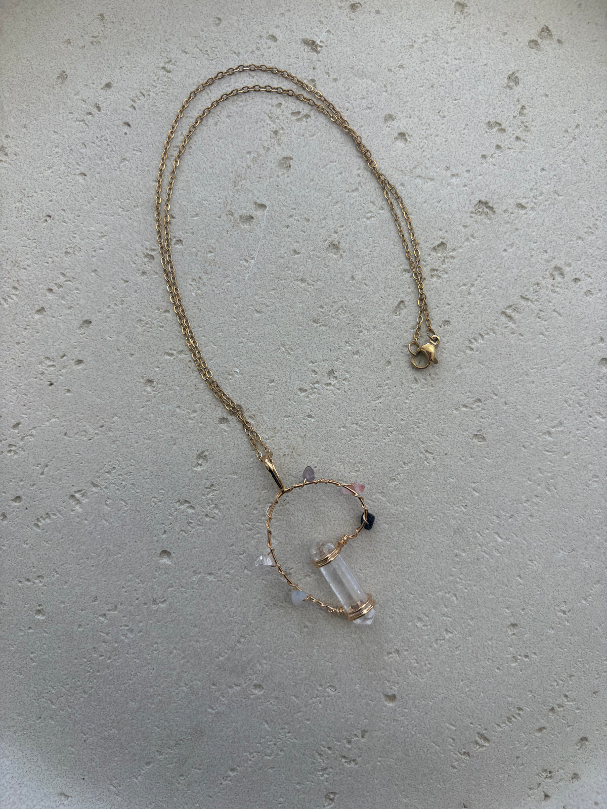 Gold crystal point energy necklace