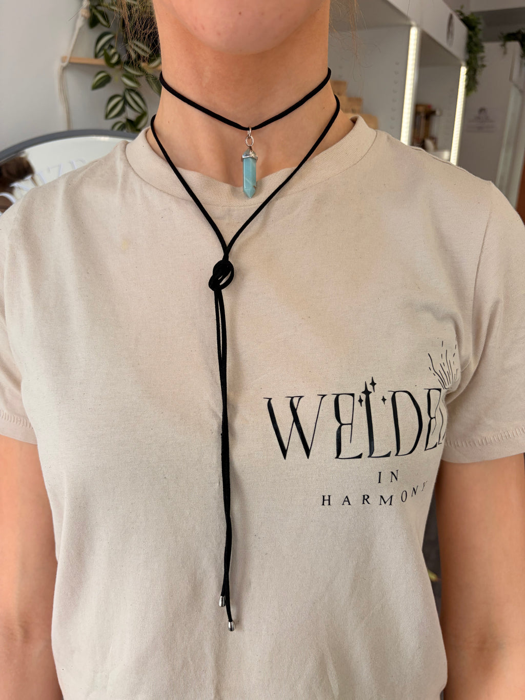 Suede crystal necklace