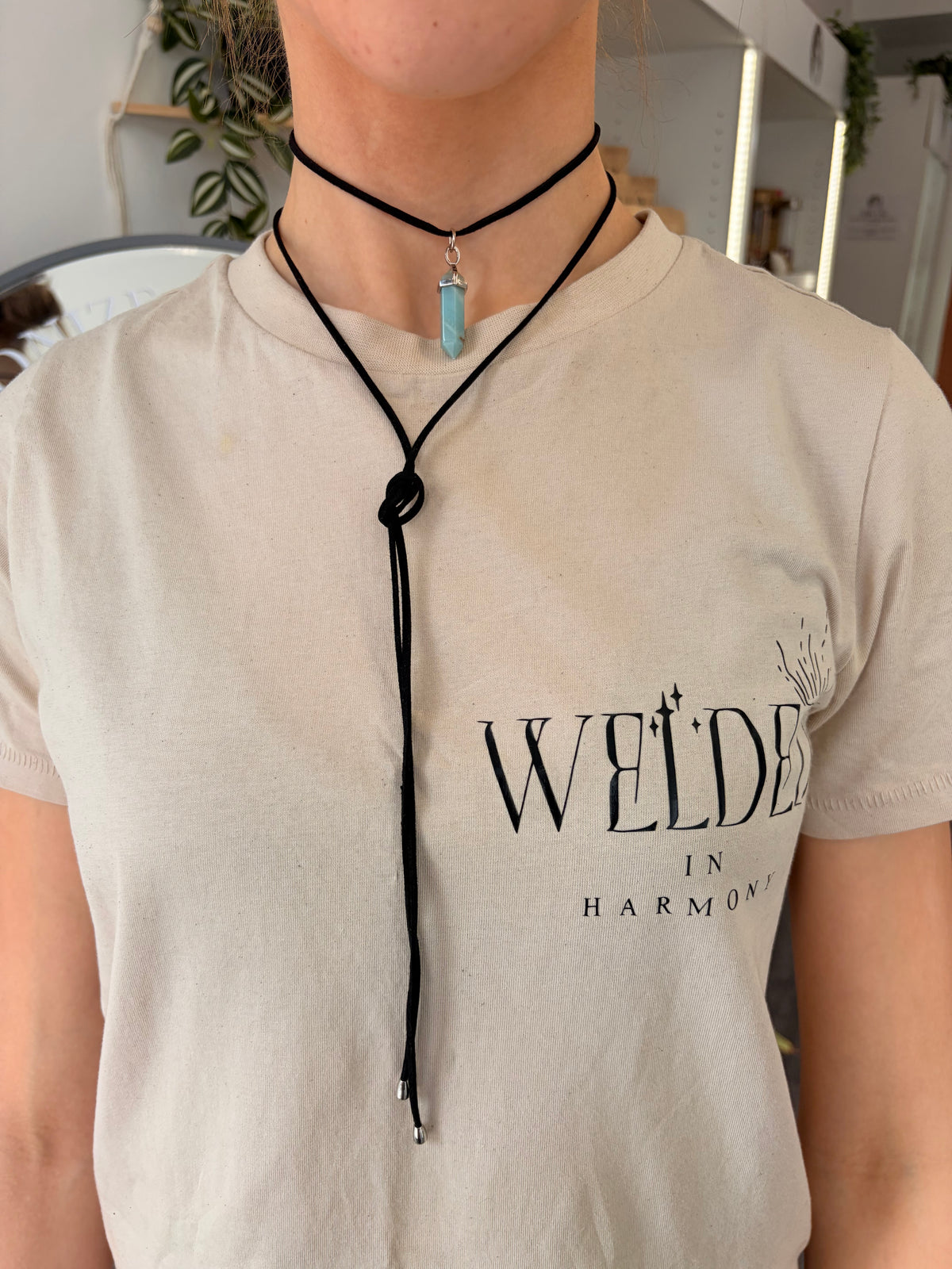 Suede crystal necklace