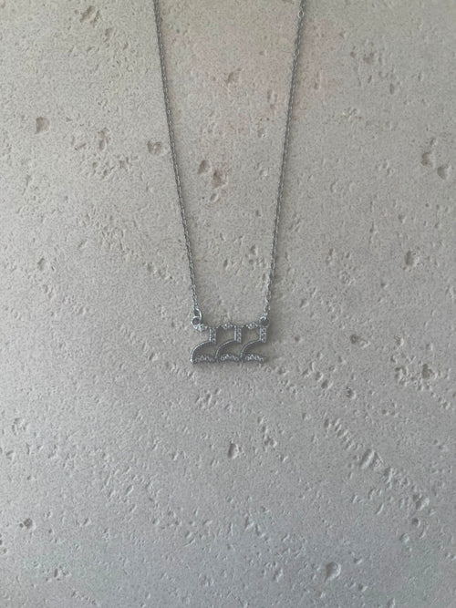 222 paved Angel number necklace silver