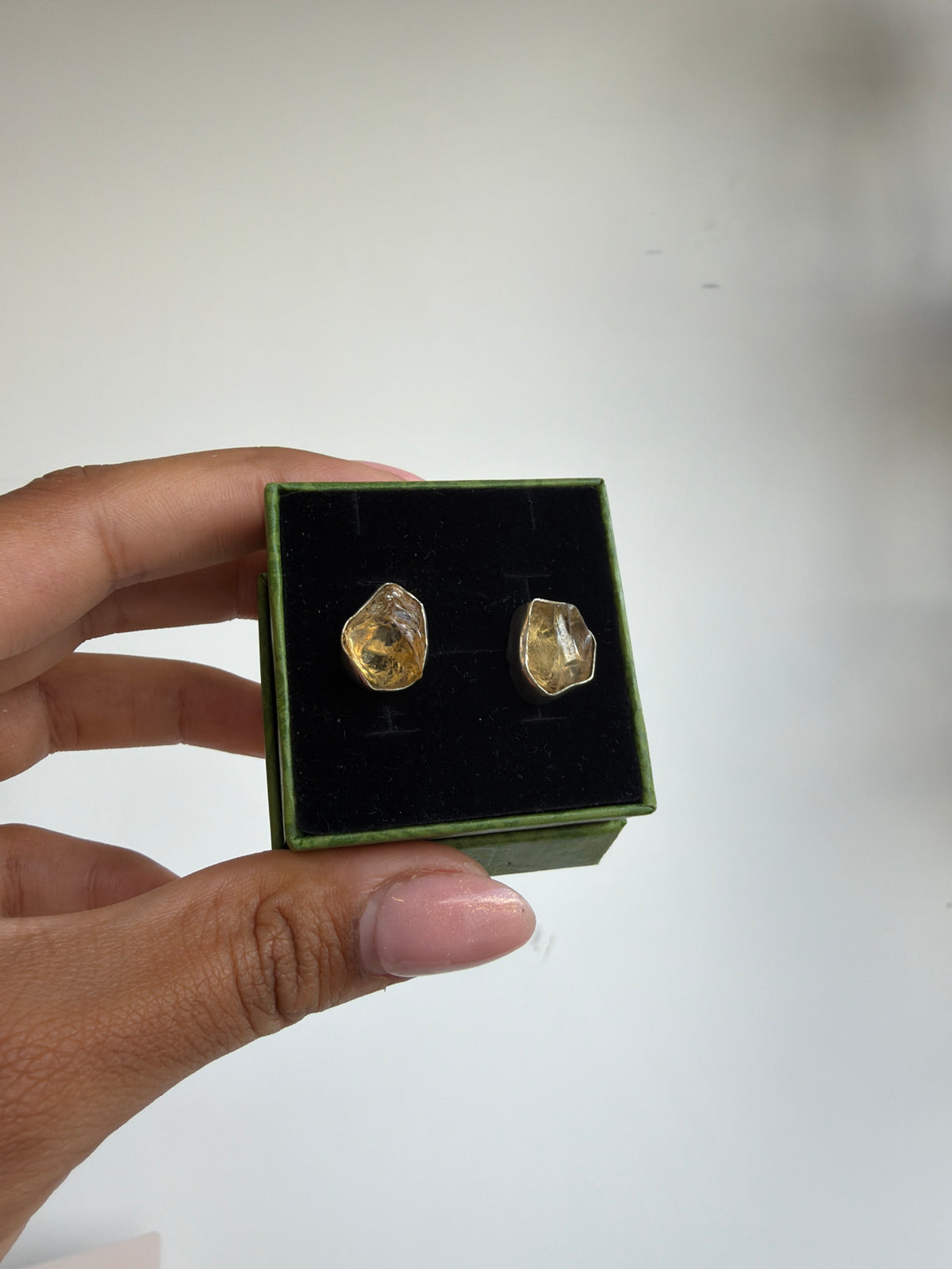 Raw citrine handmade sterling silver studs