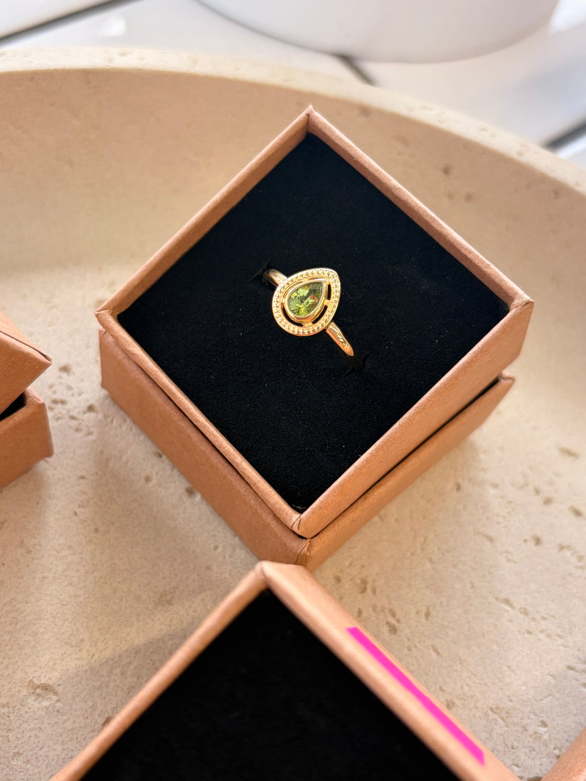 Peridot pear ring