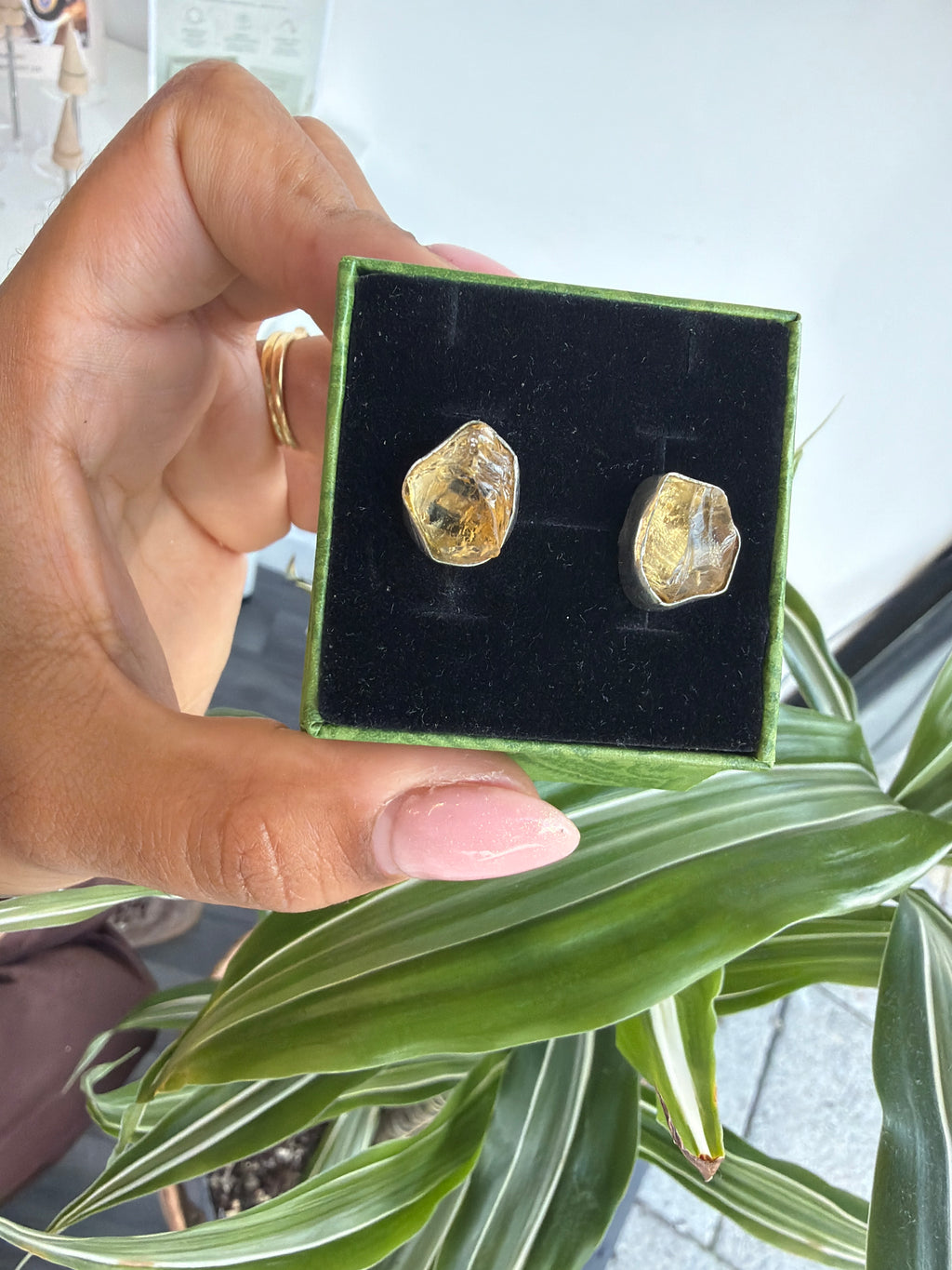 Raw citrine handmade sterling silver studs