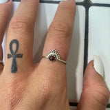 garnet crown small silver ring