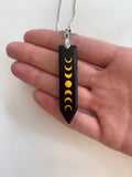 Silver Plated Obsidian Moon Phase Necklace
