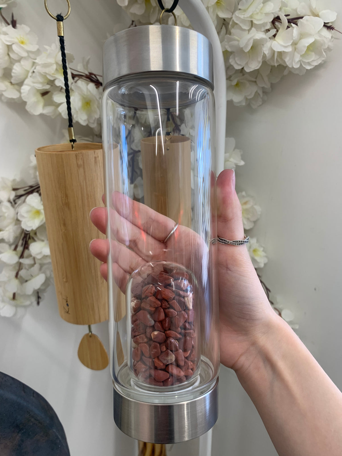 Crystal bottle red jasper chips