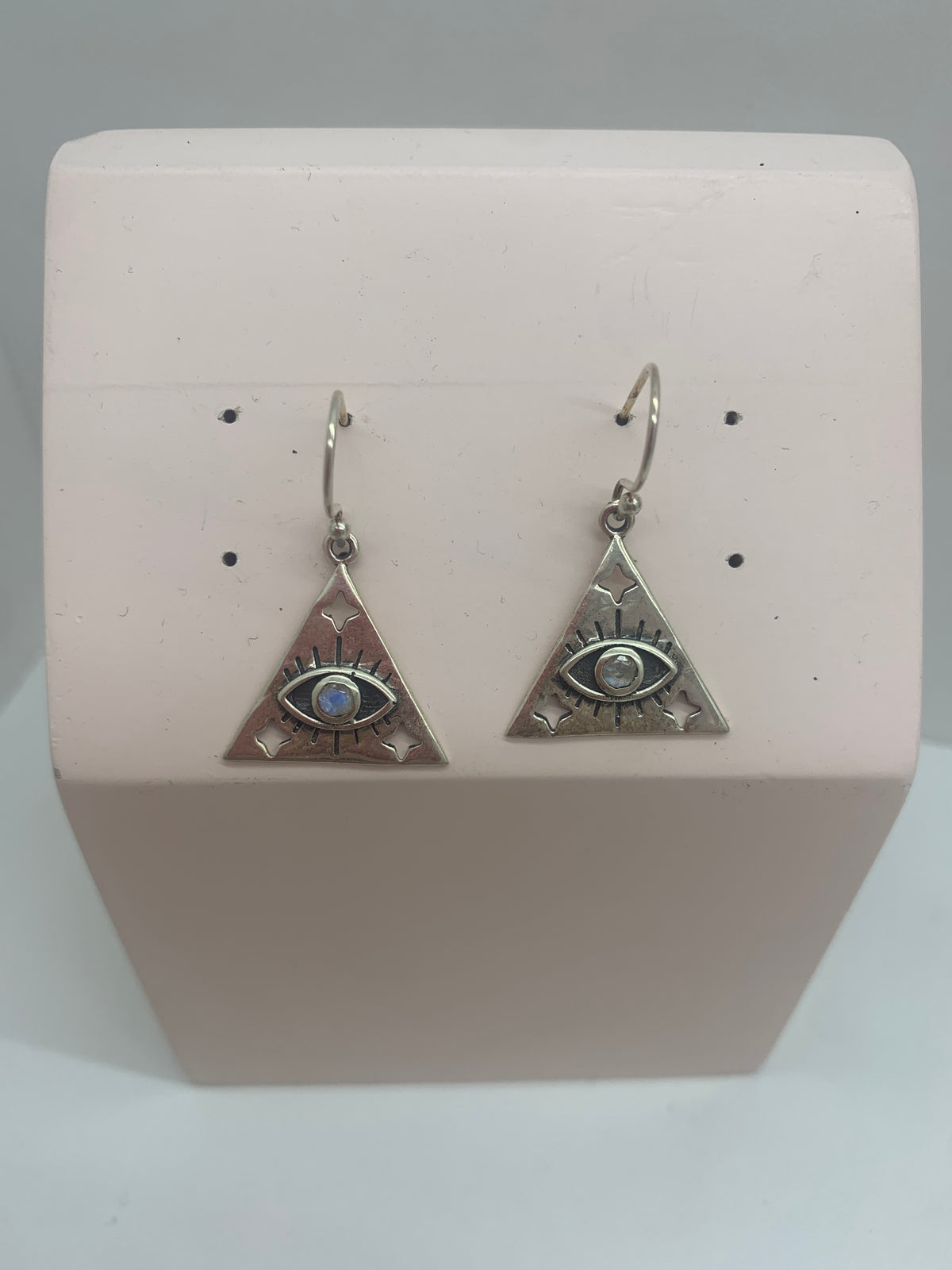 Silver triangle eye earrings