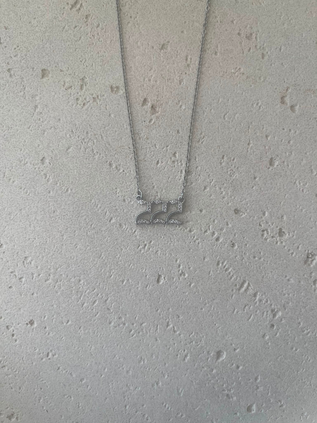 222 paved Angel number necklace silver