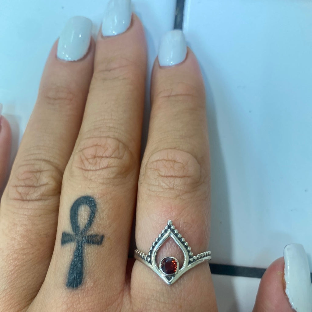 garnet teardrop silver ring