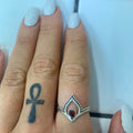garnet teardrop silver ring