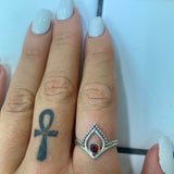 garnet teardrop silver ring