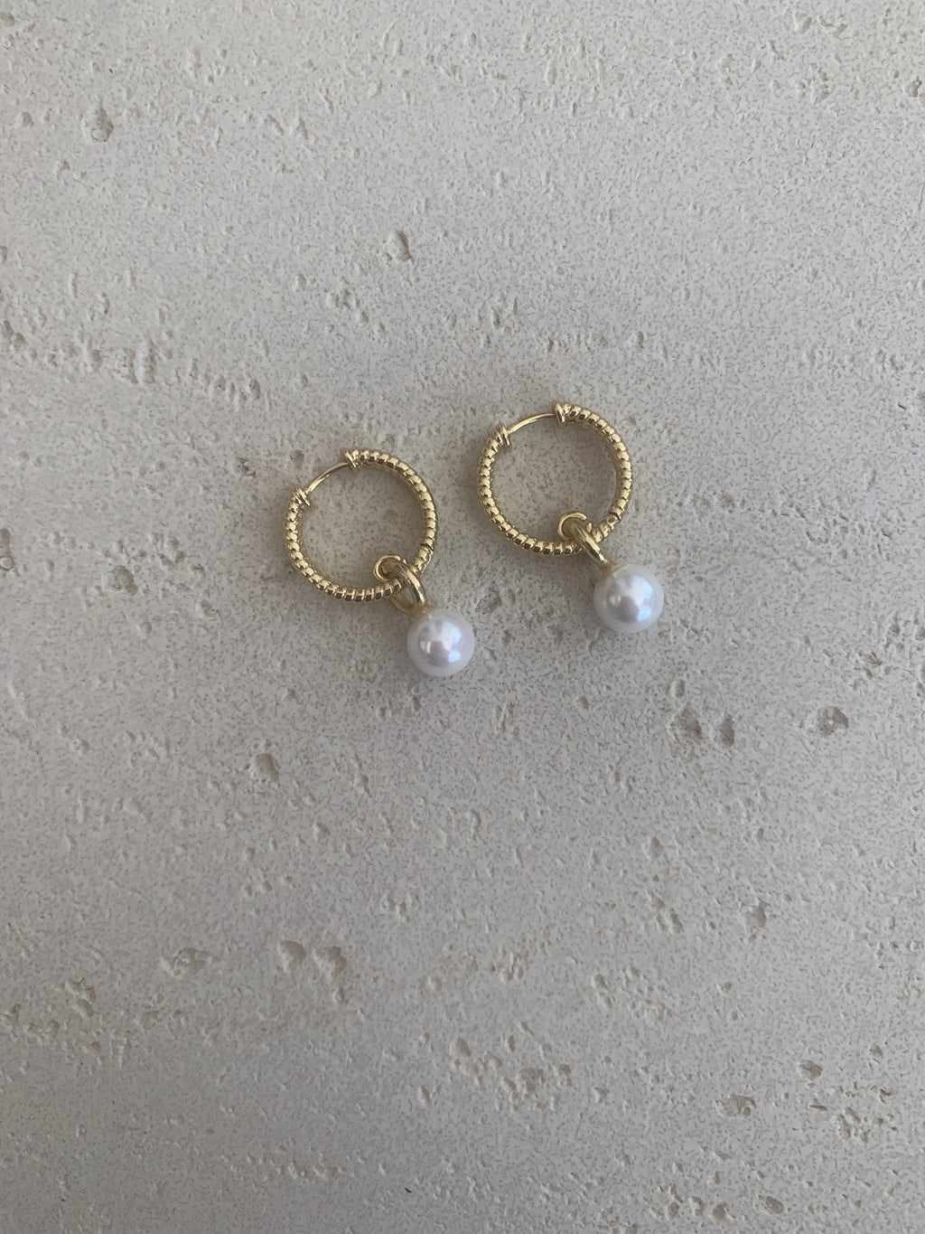 Gold pearl drop huggie hoops