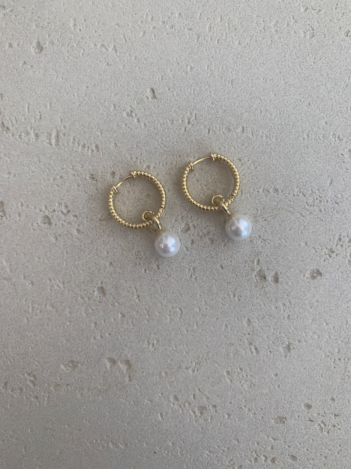 Gold pearl drop huggie hoops
