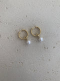 Gold pearl drop huggie hoops