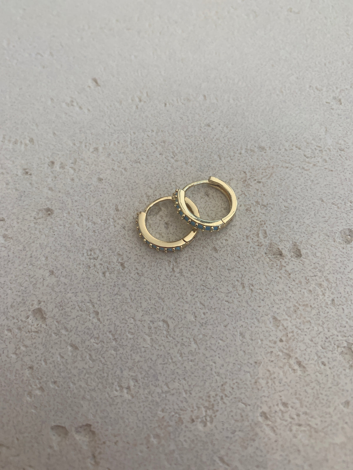 Turquoise and gold huggie hoops