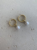 Gold pearl drop huggie hoops