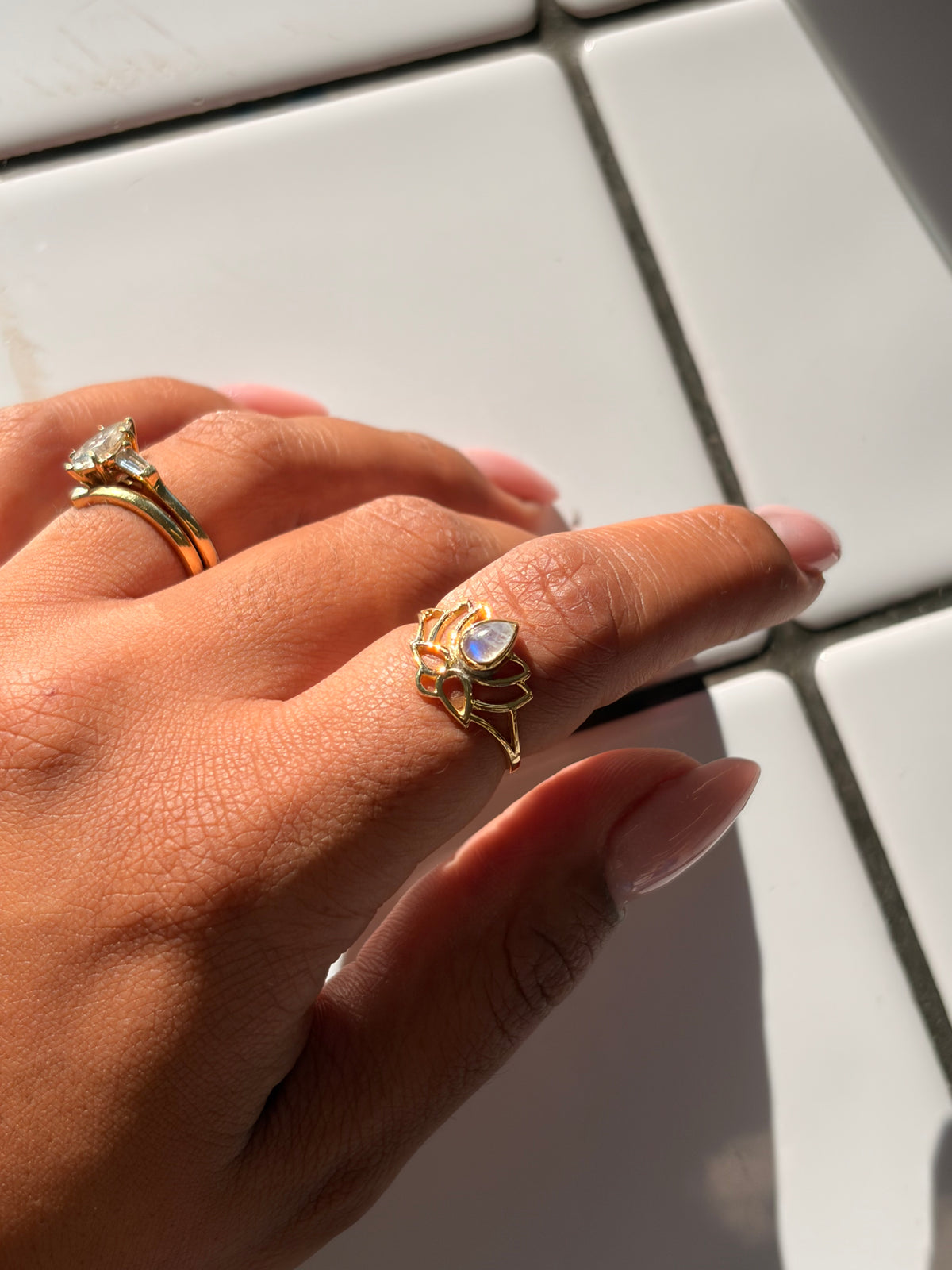 Rainbow moonstone ring