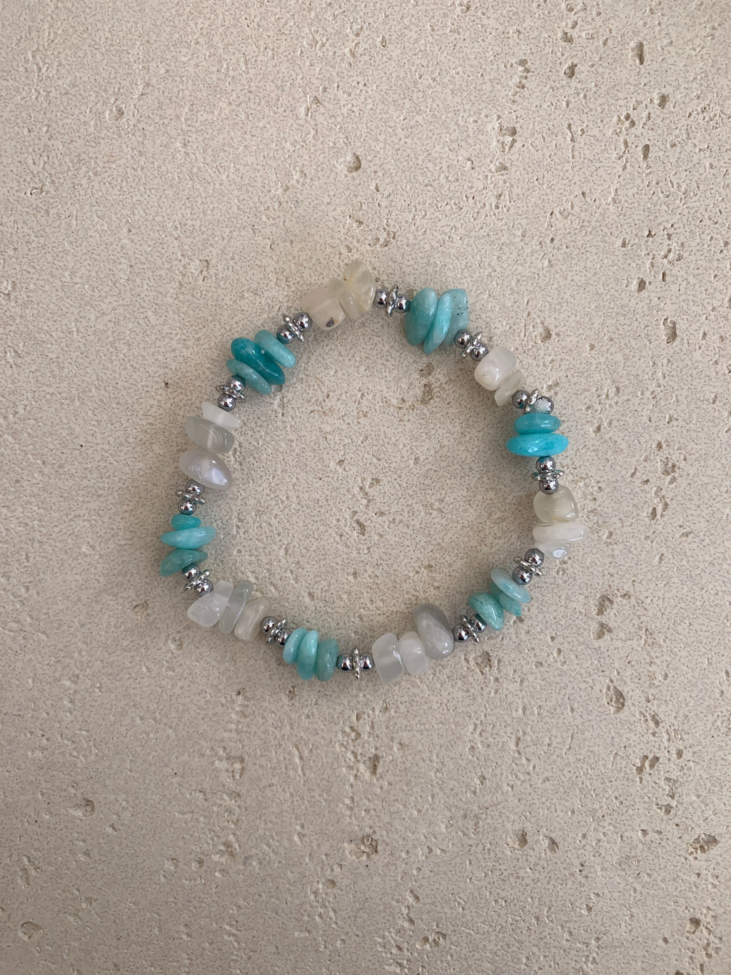 Amazonite/moonstone chip bracelet
