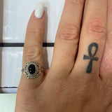 onyx oval medusa  silver ring